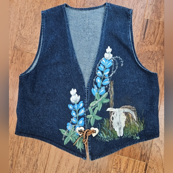 Women's Vintage 90's Denim Texas Theme Decorated Vest - Picture 1 of 7